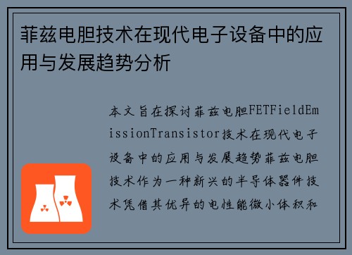 菲兹电胆技术在现代电子设备中的应用与发展趋势分析